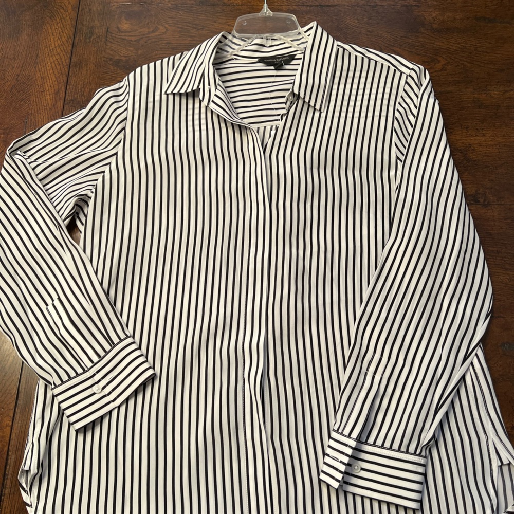 Banana Republic Black and White Striped Men's Shirt